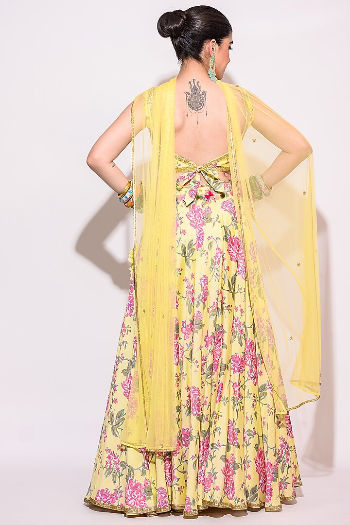 Pink Silk Floral Printed & Embroidered Wedding Lehenga Set by Aangan by Parul at Pernia's Pop Up Shop
