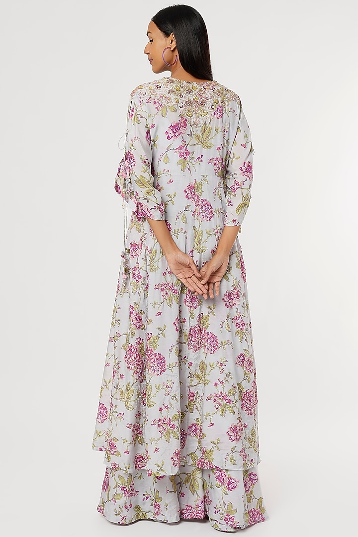 Grey & Pink Printed Jumpsuit With Kaftan by Aangan by Parul at Pernia's Pop Up Shop