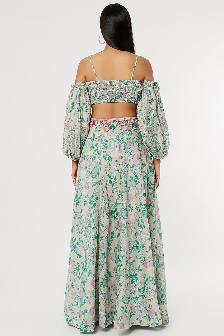 Grey & Green Printed Lehenga Set by Aangan by Parul at Pernia's Pop Up Shop
