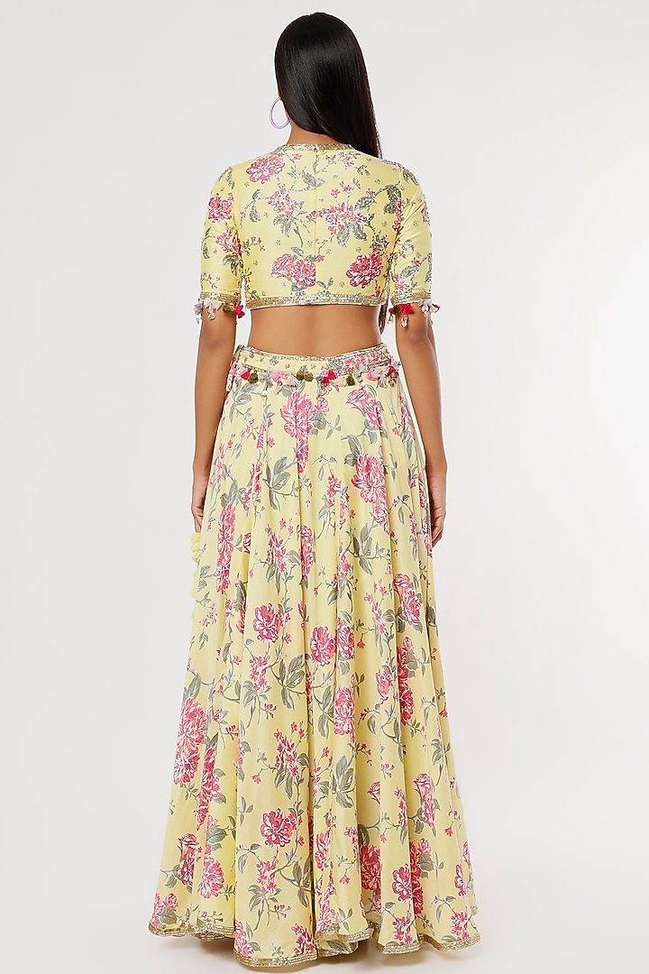 Yellow & Pink Printed Wedding Lehenga Set by Aangan by Parul at Pernia's Pop Up Shop