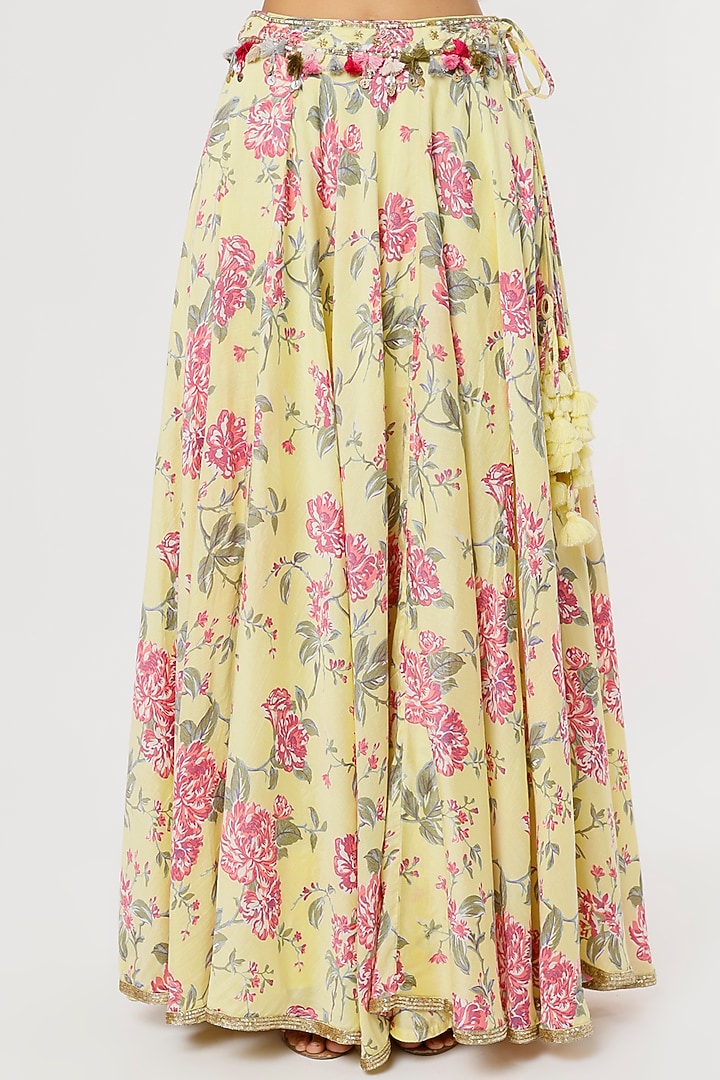 Yellow & Pink Printed Wedding Lehenga Set by Aangan by Parul at Pernia's Pop Up Shop