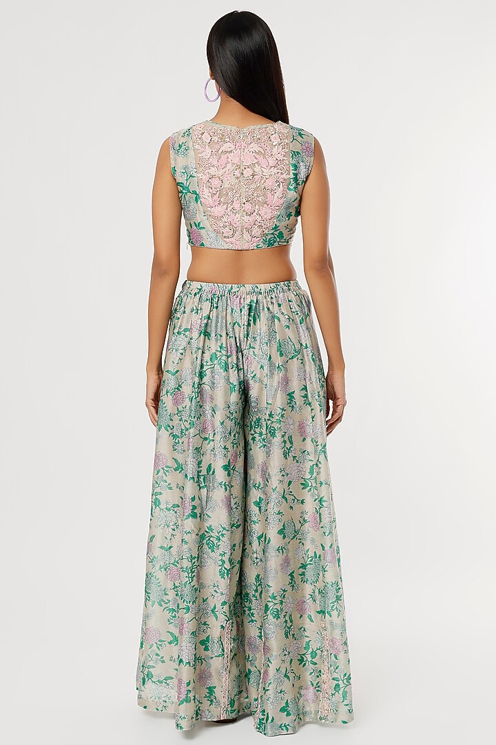 Grey & Green Printed Party Wear Sharara Set by Aangan by Parul at Pernia's Pop Up Shop