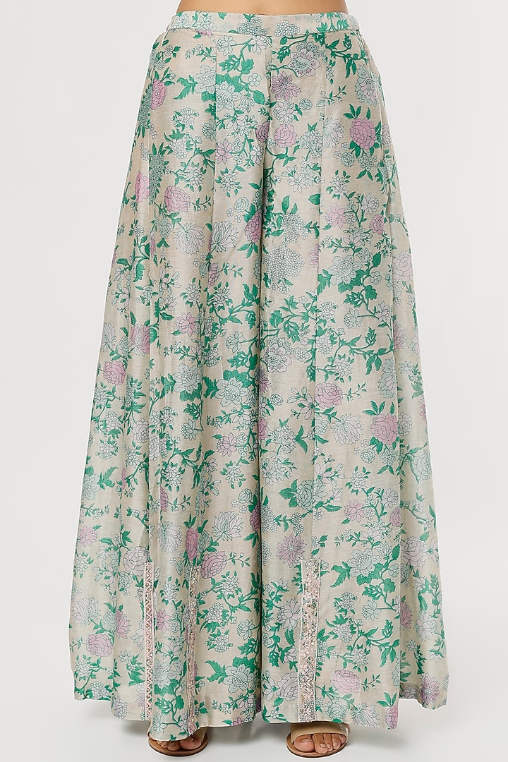 Grey & Green Printed Party Wear Sharara Set by Aangan by Parul at Pernia's Pop Up Shop