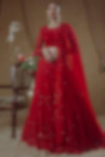 Red Embroidered Wedding Lehenga Set by Aangan by Parul at Pernia's Pop Up Shop