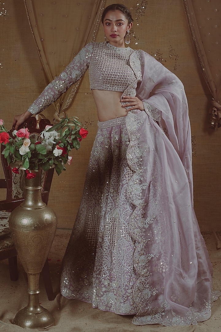 Light Pink Embroidered Lehenga Set by Aangan by Parul
