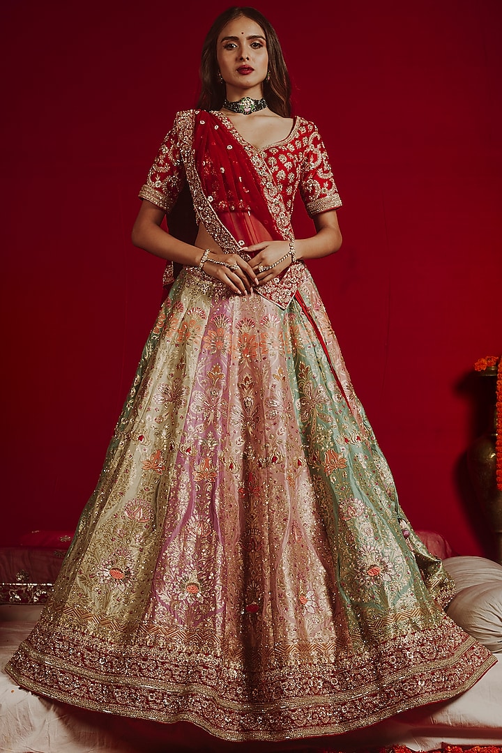 Multi-Coloured Embroidered Lehenga Set by Aangan by Parul