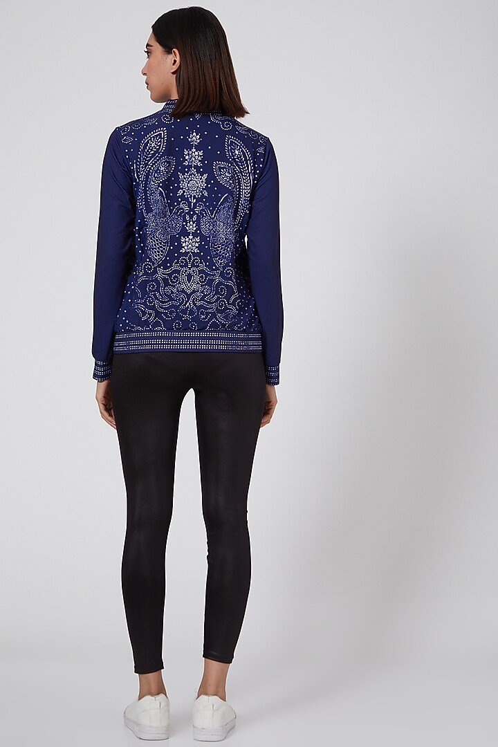 Cobalt Blue Digital Printed Bomber Jacket by And at Pernia's Pop Up Shop