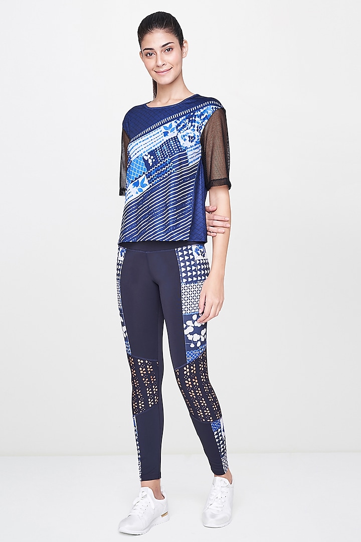 Cobalt Blue Polyester Leggings by AND