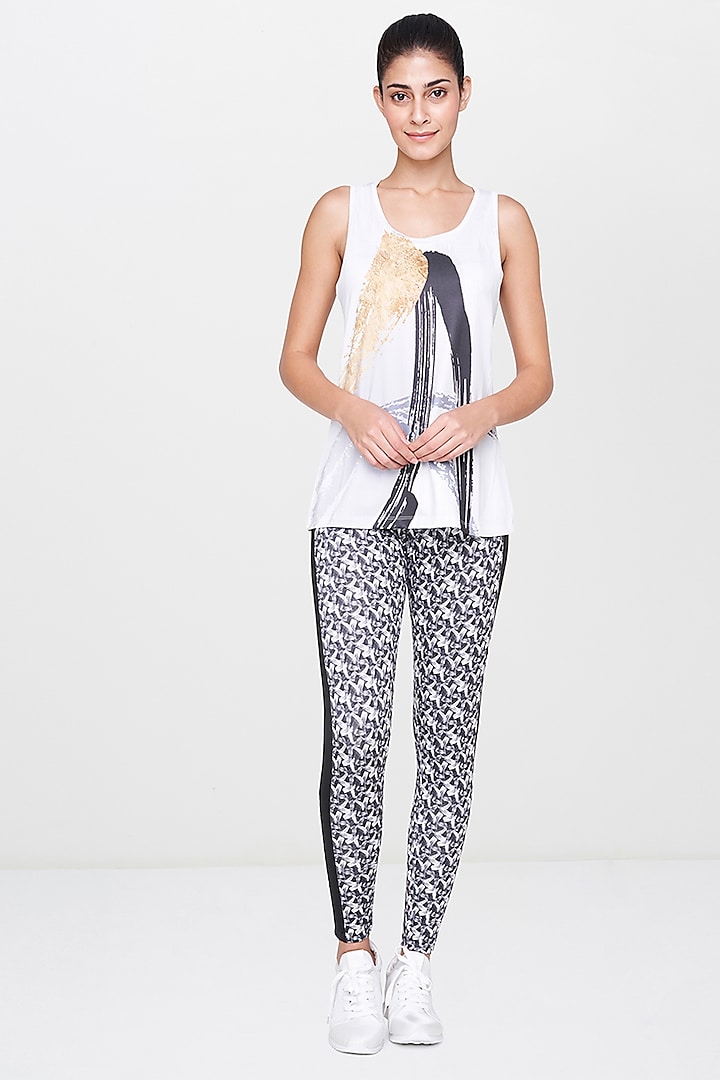White Printed Top With Leggings by AND