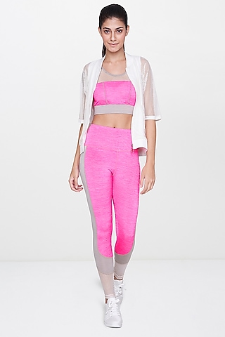 White Sheer Jacket With Pink Leggings by AND
