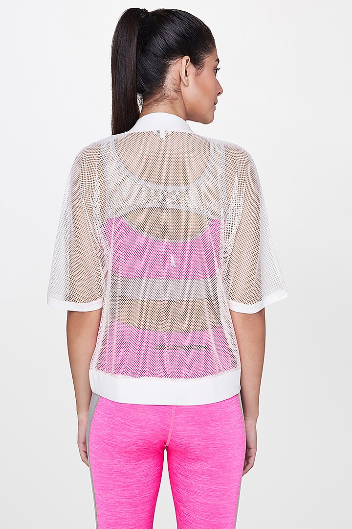 White Sheer Jacket With Pink Leggings by AND at Pernia's Pop Up Shop