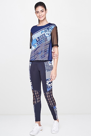 Navy Blue Printed T-Shirt With Leggings by AND