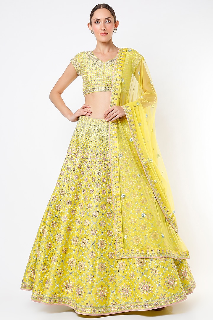 Lime Embroidered Lehenga Set by Anita Dongre