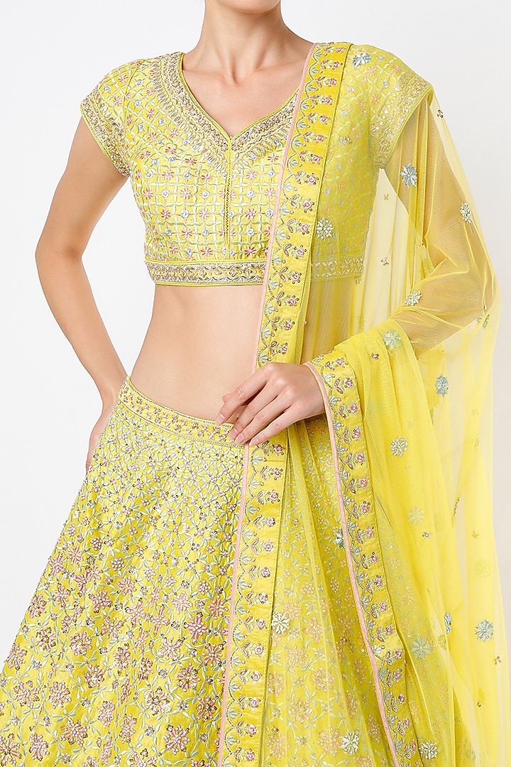 Lime Embroidered Bridal Lehenga Set by Anita Dongre at Pernia's Pop Up Shop