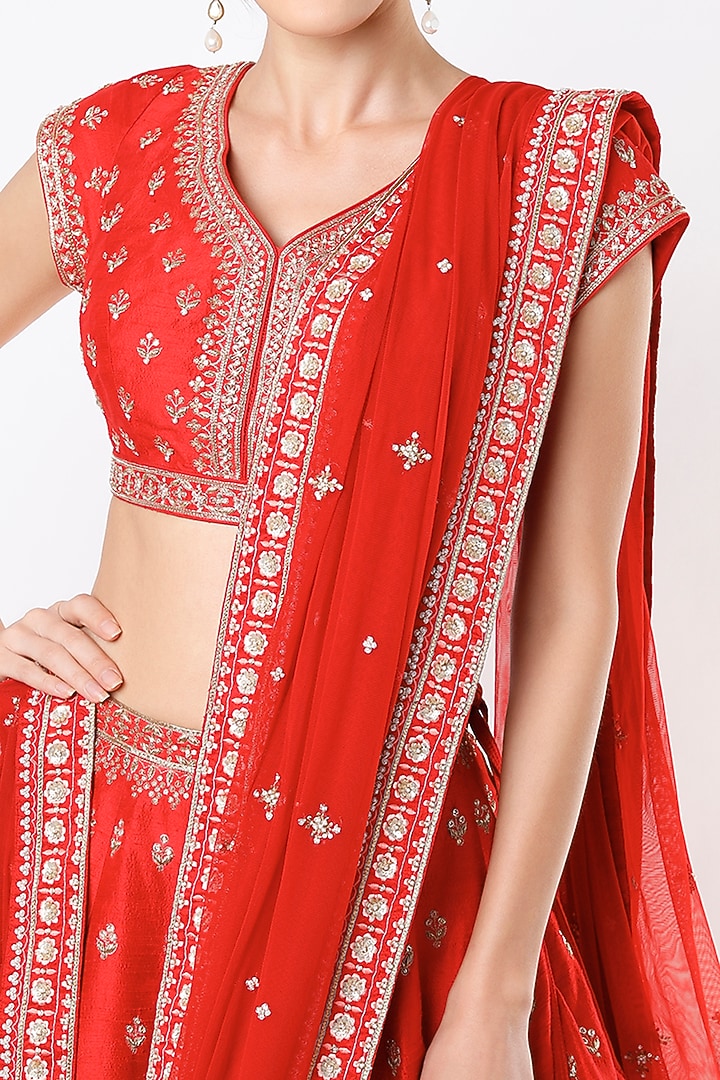 Red Hand Embroidered Bridal Lehenga Set by Anita Dongre at Pernia's Pop Up Shop