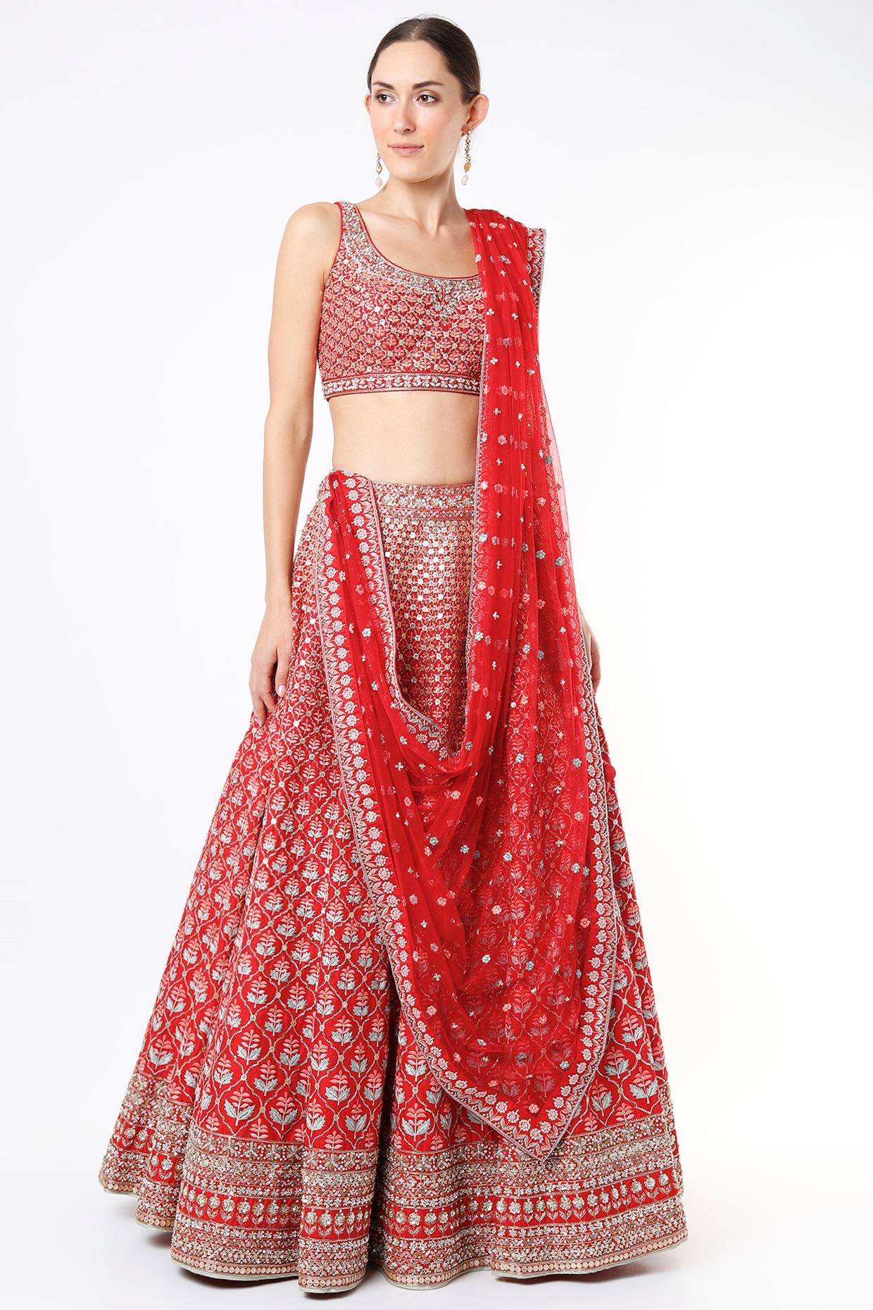 Buy Bridal Bhuvi Bandhani Lehenga Set – Red Online from Anita Dongre