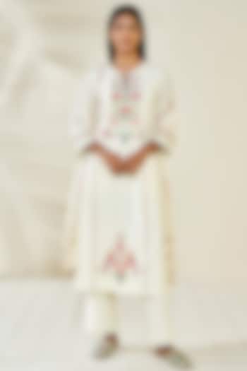 Natural Cotton Khadi Embroidered Kurta Set by Anita Dongre at Pernia's Pop Up Shop