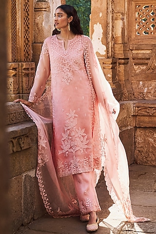 Blush Peach Embroidered Kurta Set by Anita Dongre