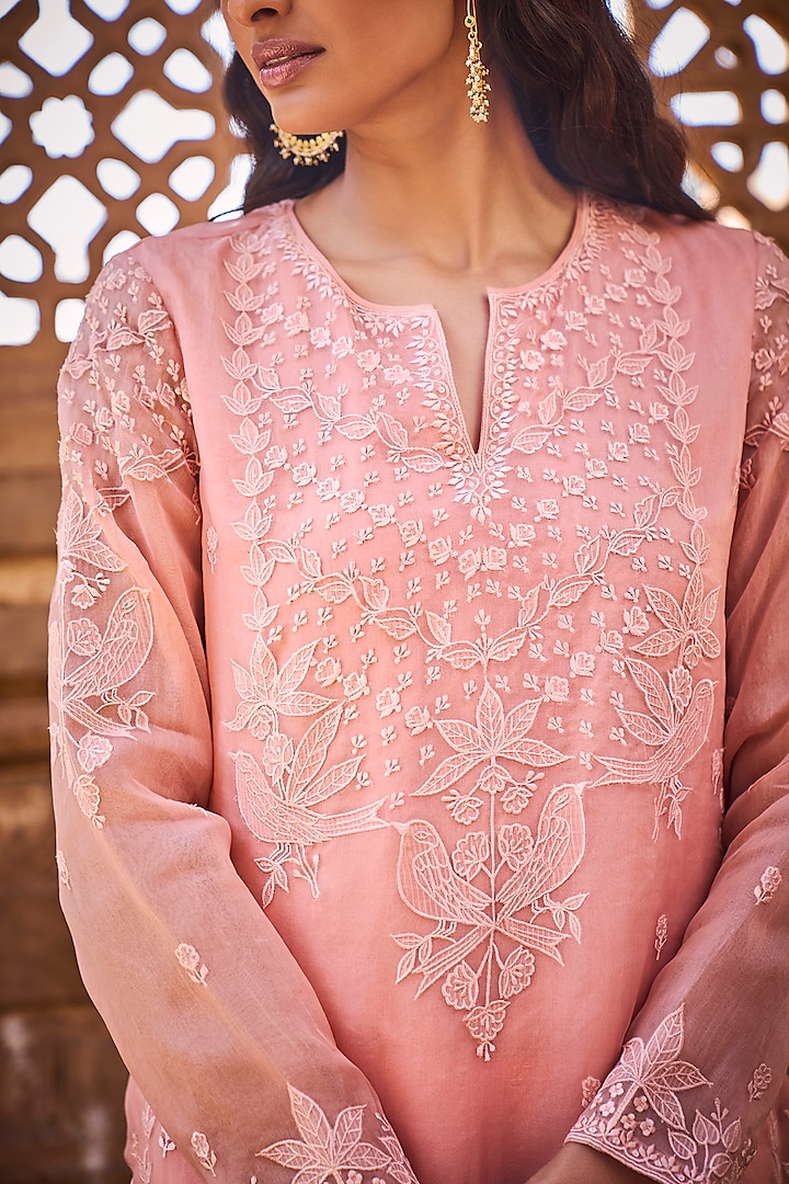 Blush Peach Embroidered Kurta Set by Anita Dongre at Pernia's Pop Up Shop