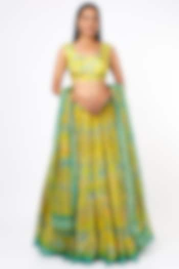 Lime Yellow Digital Printed Wedding Lehenga Set by Anita Dongre at Pernia's Pop Up Shop