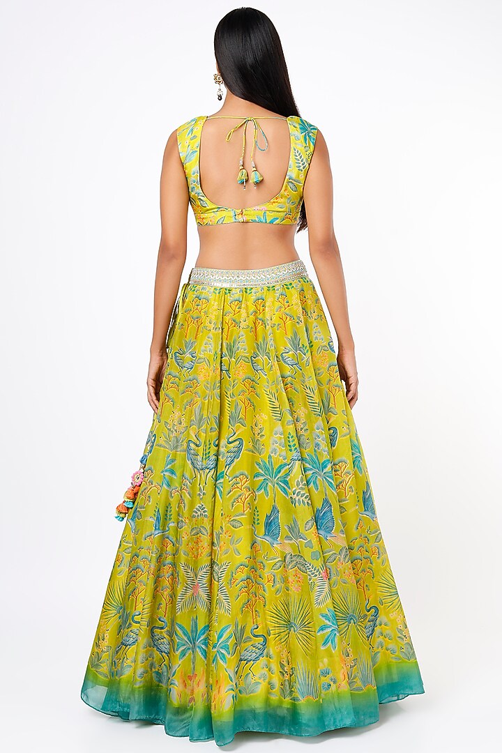 Lime Yellow Digital Printed Wedding Lehenga Set by Anita Dongre at Pernia's Pop Up Shop