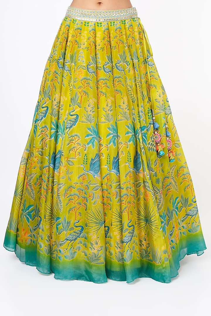 Lime Yellow Digital Printed Wedding Lehenga Set by Anita Dongre at Pernia's Pop Up Shop