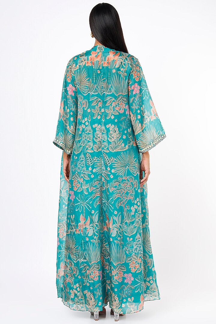 Medium Turquoise Printed Jacket Set by Anita Dongre at Pernia's Pop Up Shop