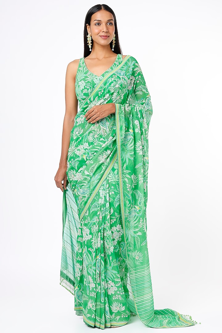 Light Green Printed & Embroidered Wedding Saree Set by Anita Dongre at Pernia's Pop Up Shop