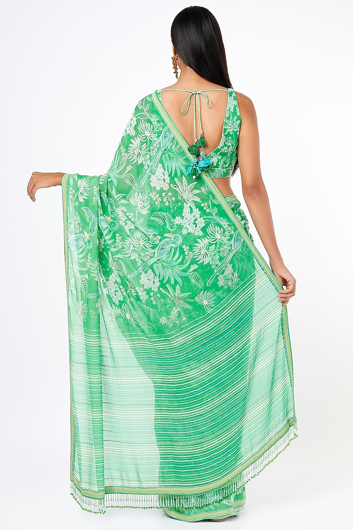 Light Green Printed & Embroidered Wedding Saree Set by Anita Dongre at Pernia's Pop Up Shop
