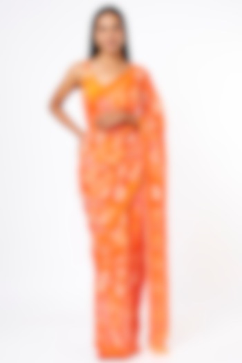 Bright Orange Printed & Embroidered Saree Set by Anita Dongre