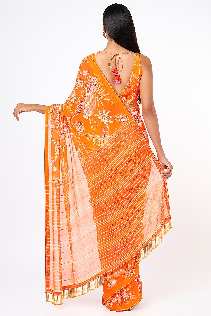 Bright Orange Printed & Embroidered Wedding Saree Set by Anita Dongre at Pernia's Pop Up Shop