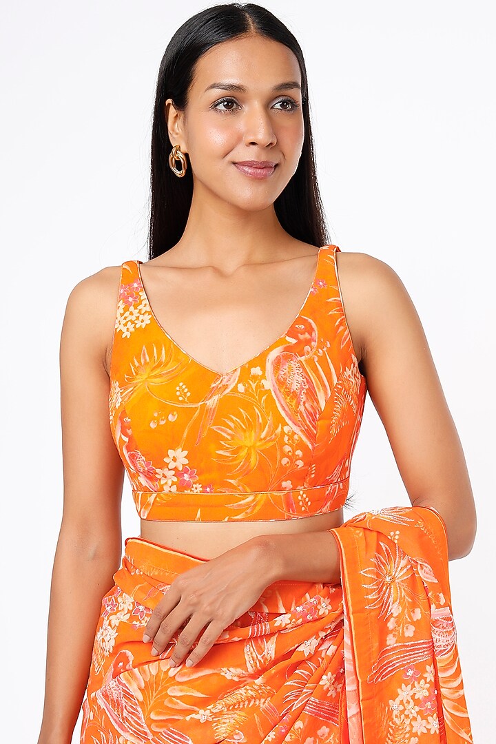 Bright Orange Printed & Embroidered Wedding Saree Set by Anita Dongre at Pernia's Pop Up Shop