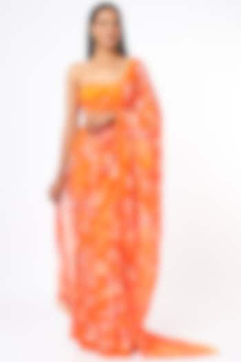 Bright Orange Digital Printed Saree Set by Anita Dongre