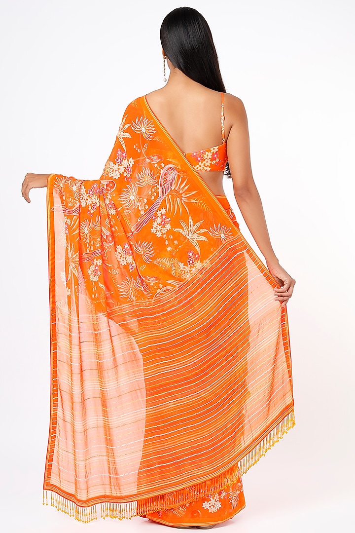 Bright Orange Digital Printed Wedding Saree Set by Anita Dongre at Pernia's Pop Up Shop