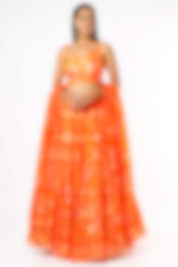 Orange Printed & Embroidered Lehenga Set by Anita Dongre