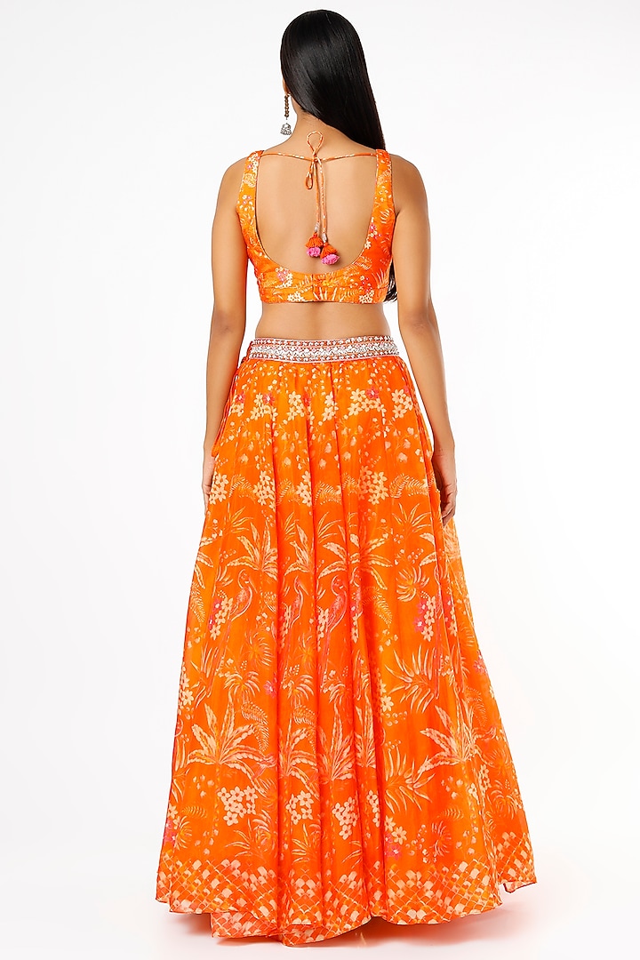 Orange Printed & Embroidered Wedding Lehenga Set by Anita Dongre at Pernia's Pop Up Shop