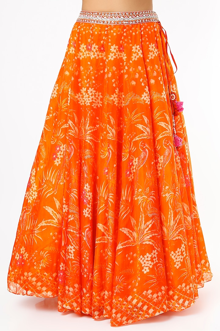 Orange Printed & Embroidered Wedding Lehenga Set by Anita Dongre at Pernia's Pop Up Shop
