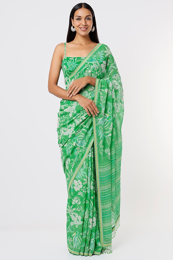Bright Green Embroidered Saree Set by Anita Dongre