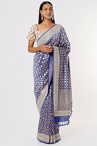 Electric Blue Banarasi Embroidered Saree Set by Anita Dongre