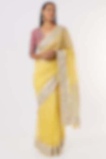 Lemon Yellow Embroidered Saree Set by Anita Dongre