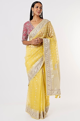 Lemon Yellow Embroidered Saree Set by Anita Dongre
