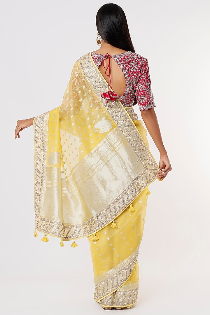 Lemon Yellow Embroidered Wedding Saree Set by Anita Dongre at Pernia's Pop Up Shop
