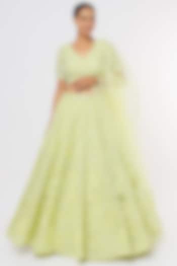 Lime Yellow Embroidered Lehenga Set by Anita Dongre