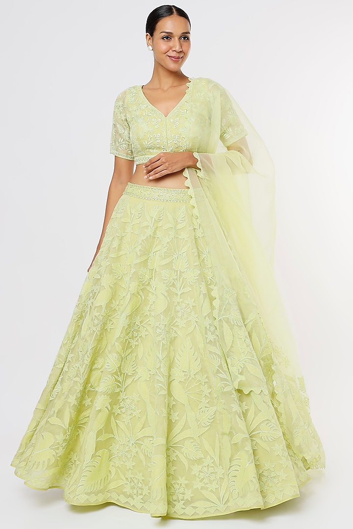 Lime Yellow Embroidered Lehenga Set by Anita Dongre