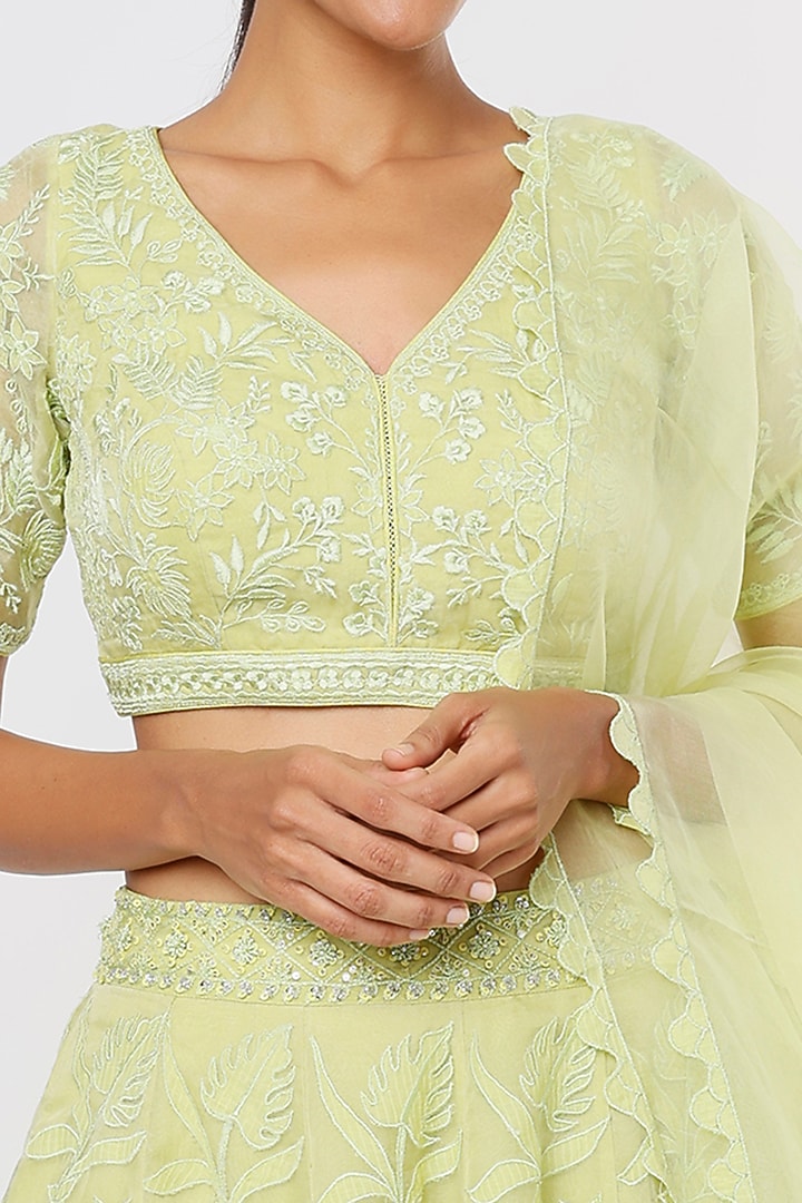 Lime Yellow Embroidered Bridal Lehenga Set by Anita Dongre at Pernia's Pop Up Shop
