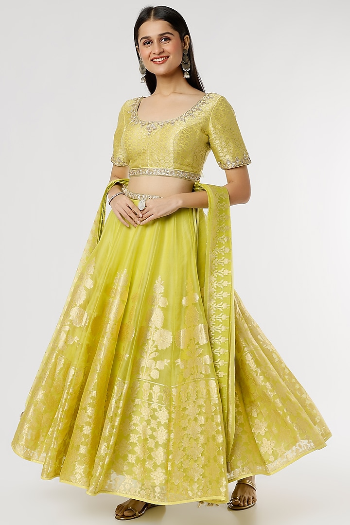 Lime Silk Lehenga Set by Anita Dongre