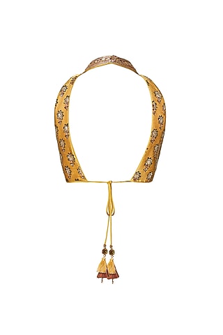 Mustard Hand Block Printed Blouse by Anita Dongre