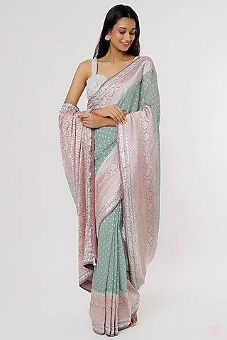 Blue Embroidered Handwoven Saree Set by Anita Dongre