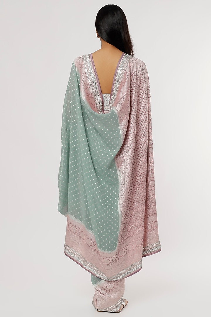 Blue Embroidered Handwoven Wedding Saree Set by Anita Dongre at Pernia's Pop Up Shop