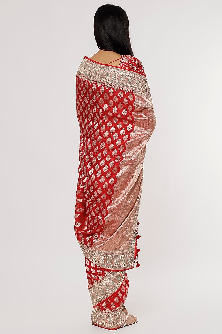 Red Embroidered Handwoven Reception Saree Set by Anita Dongre at Pernia's Pop Up Shop